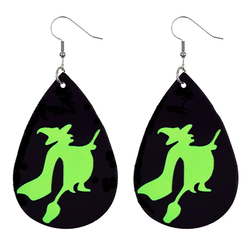 

New Halloween Luminous Witch Wizard Pumpkin Hat Leather Earrings For Women Ghost Spider Web Wizard Broom Drop Earring Jewelry