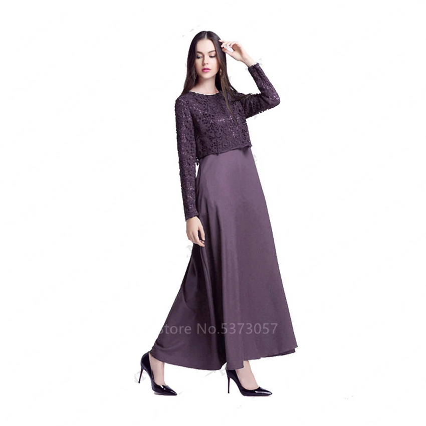 

Women Muslim Fashion Abaya Long Sleeve Elegant Lace Dress Lady Vintage Islamic Clothing Arabic Robe Gowns Party Evening Dress