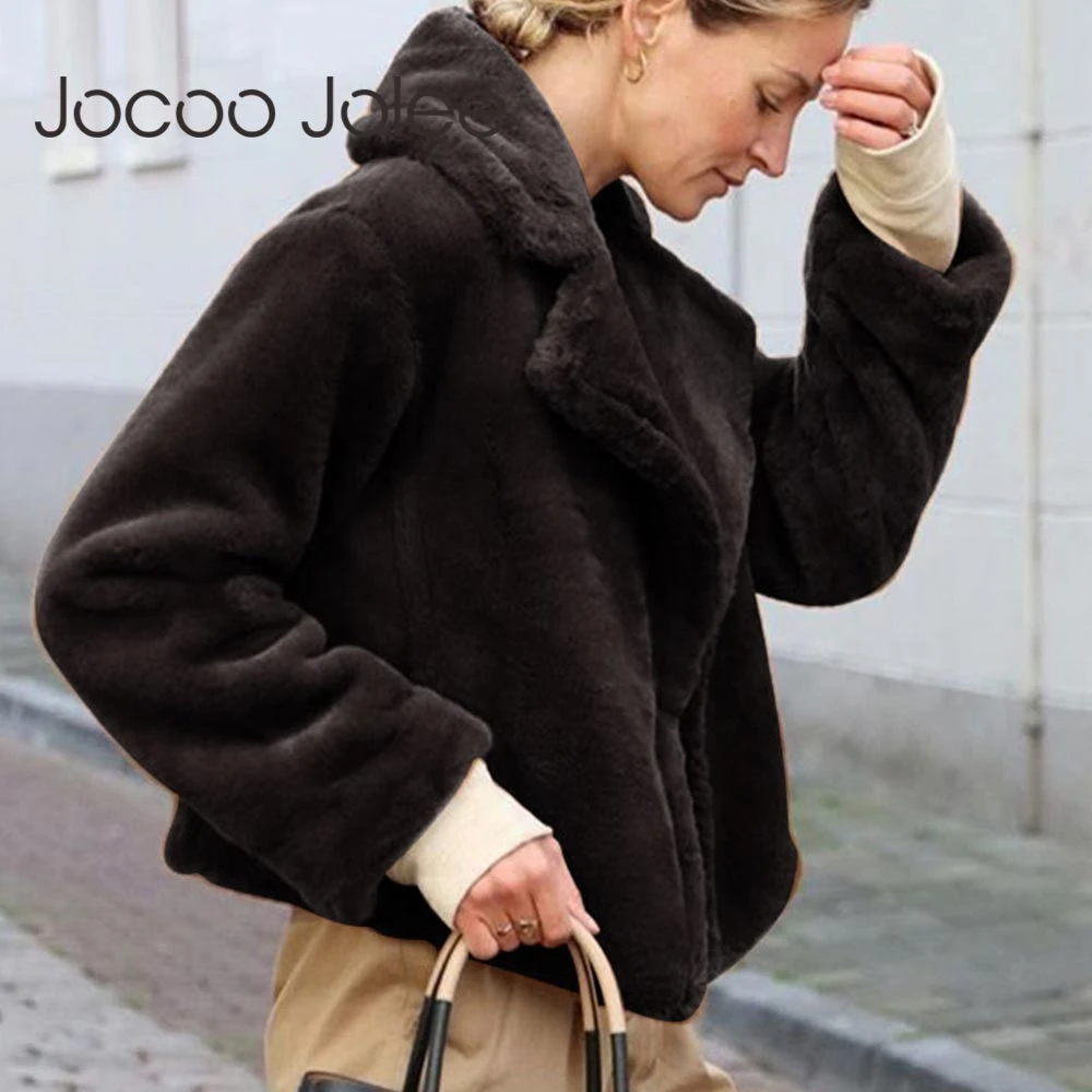 

Женское элегантное пальто из искусственного меха, зимняя теплая однотонная пушистая Меховая куртка, Женская плюшевая ткань, повседневная в...