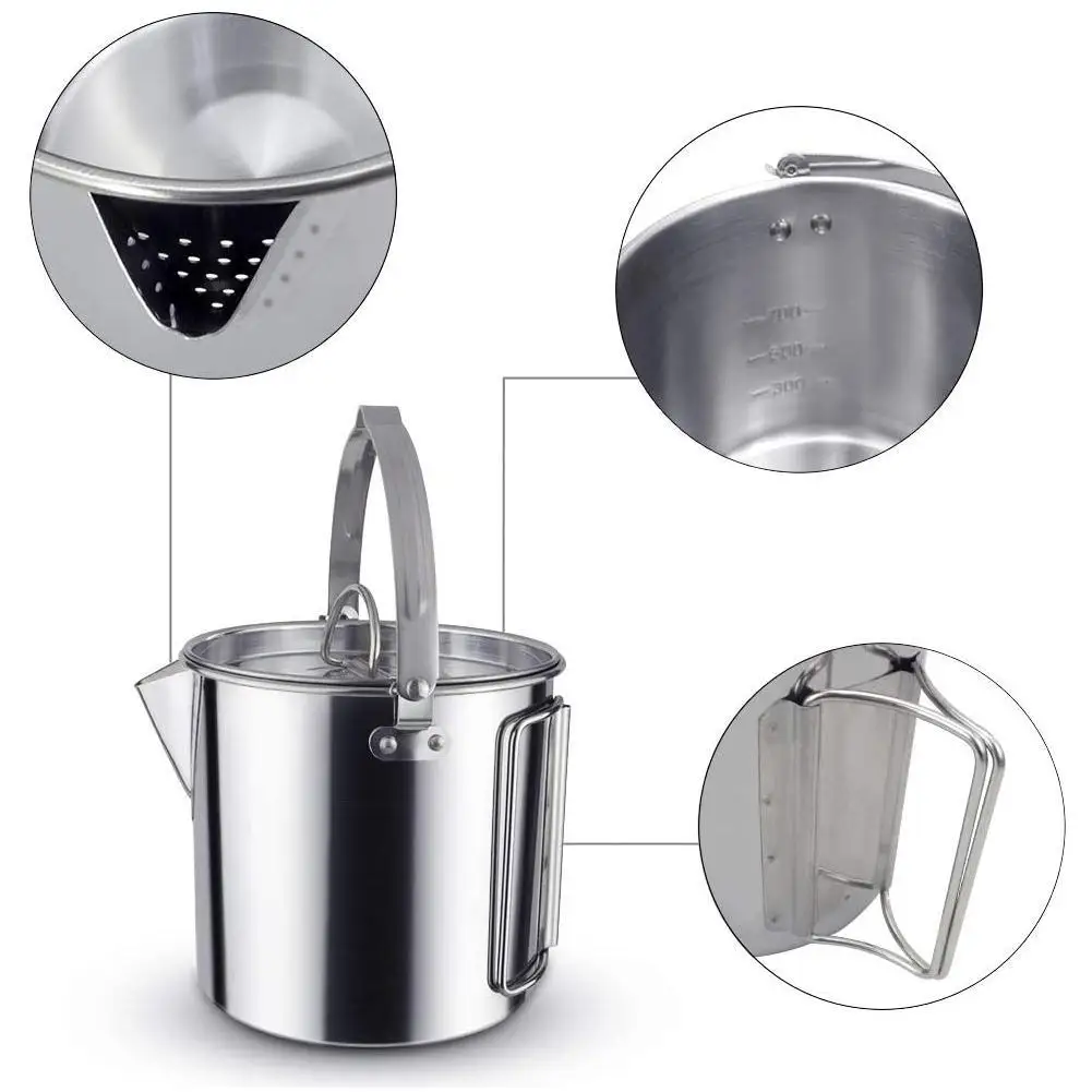 

1Pcs 1.2L Portable Camping Boil Water Kettle Pot Outdoor Coffee Pot Kettle Tableware Steel Water Picnic Teapot W9M9