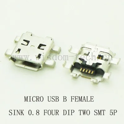 

Бесплатная доставка, 1000 шт./лот, разъем Micro USB типа B, гнездовой разъем, 0,8 DIP 5Pin, 4 фута DIP 2 фута SMT