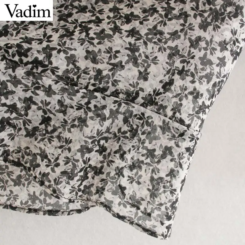 Vadim women elegant chiffon floral print blouse flare sleeve see through shirts female casual loose tops blusas LB729 | Женская одежда