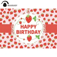 allenjoy happy birthday backdrop sweet girl baby shower strawberry pink red plaid dots party decoration background photography