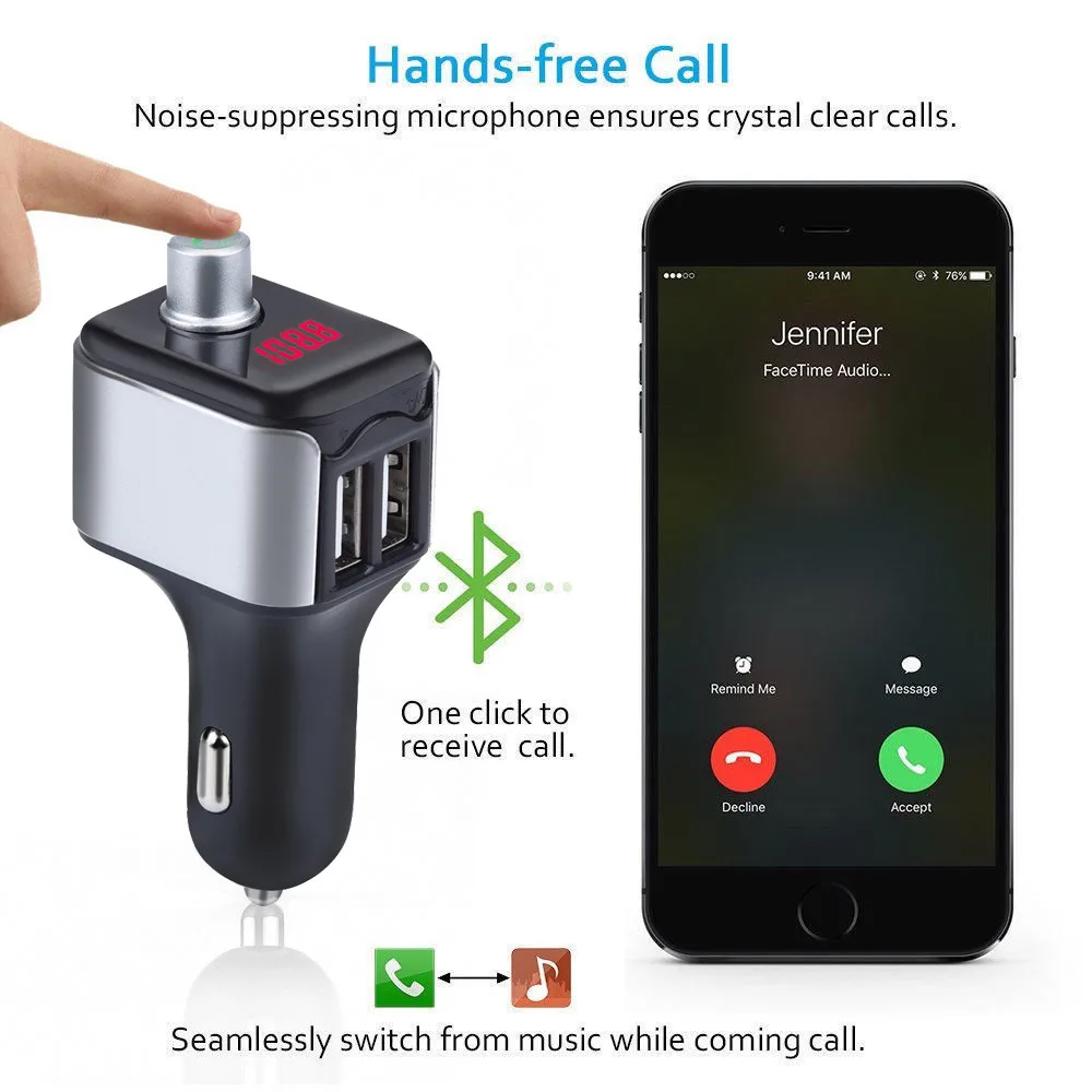Автомобильный Bluetooth fm передатчик беспроводной Handsfree аудио приемник светодиодный