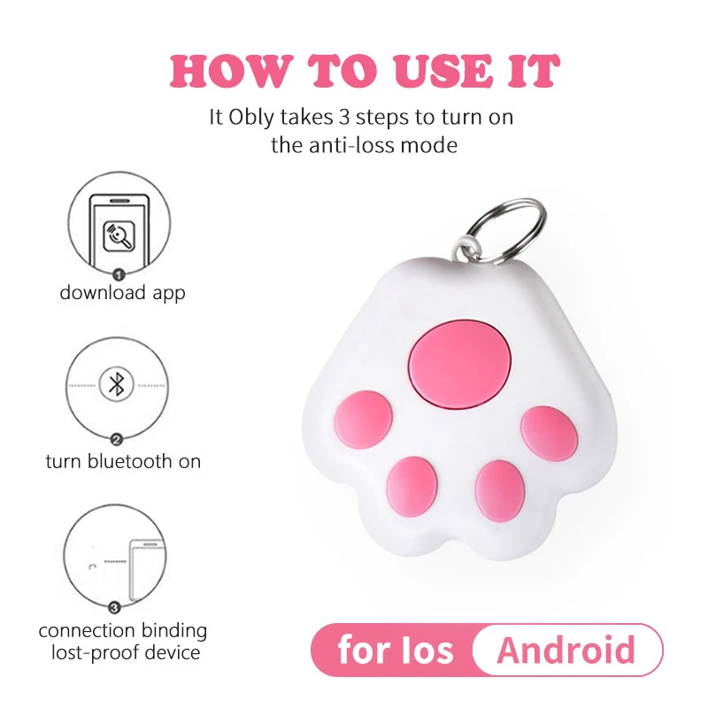 

Cute Cat's Claw Anti Lost Alarm Wallet Key Finder Smart Tag Bluetooth Tracer GPS Locator Keychain Pet Cat Dog Kids Tag Tracer