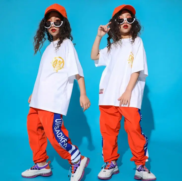 

Boys Girls Hip Hop Clothing Oversized Cotton Blue Yellow T Shirt Cool Pants for Teenagers Jazz Dancing Costume Ballroom Clothes