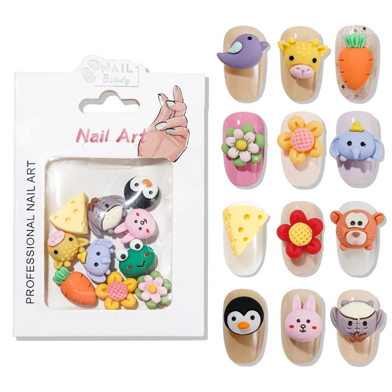 

10Pcs/Lot Kawaii 3D Cute Bear Nail Art Charms Resin Cartoon penguin/Bear DIY Nails Decoration Mix Nail Accessory Manicure Design