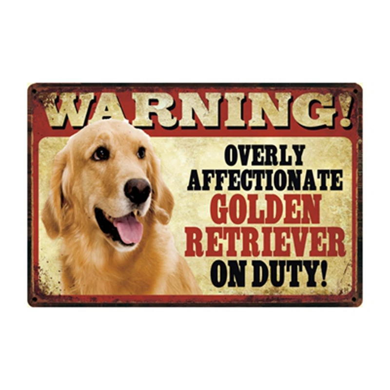 

[ Kelly66 ] Pets Dog Warning Doberman Golden Labrador Metal Sign Tin Poster Home Decor Bar Wall Art Painting 20*30 CM Size Dy91