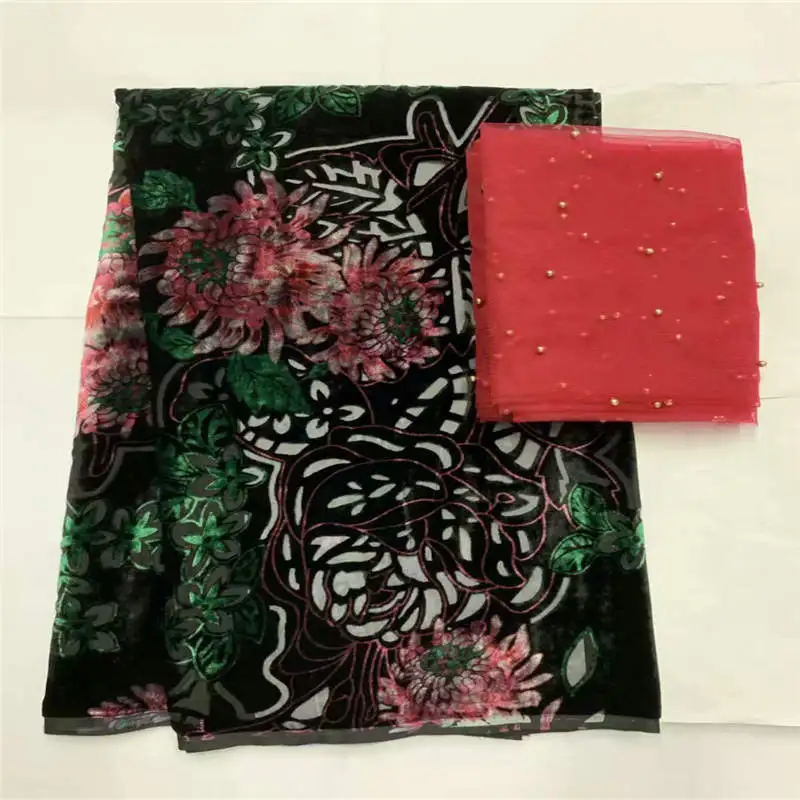 Высококачественная африканская Бархатная ткань с принтом 5 + 2 ярдов для дам