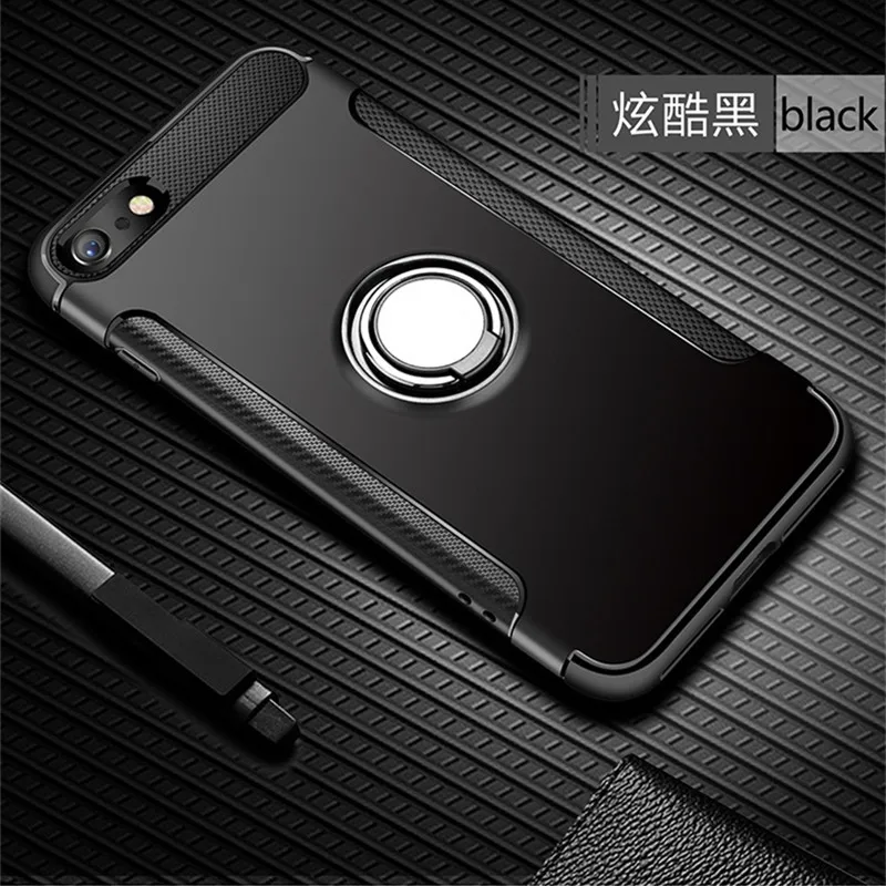 Черный Противоударный чехол для телефона для iPhone 11 Pro Max 7 6 6s 8 Plus X 5 5S se Xs Max XR силиконовый край твердая задняя крышка Подставка с магнитным кольцом - Цвет: Черный