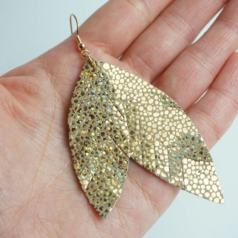 Cpop блестящие двухслойные серьги из натуральной козьей кожи для женщин массивные