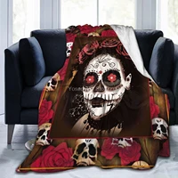 day of the dead sugar skull girl soft throw blanket for women men kid lightweight fleece blanket for couch