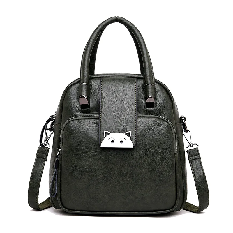Green Женский металлический кожаный рюкзак женский рюкзак Mochila Feminina Повседневная многофункциональная женская сумка на плечо Sac A Dos дорожная сумка - Цвет: Green