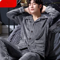 2022 winter long sleeve thick warm flannel pajama sets for men coral velvet sleepwear suit pyjamas lounge homewear home clothes