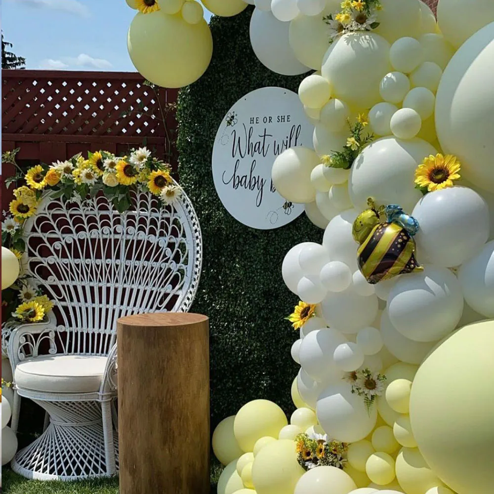 Guirnalda de globos de abeja blanca y amarilla, Kit de arco de aluminio, globos de abeja para Baby Shower, decoraci&oacute;n para fiesta de d&iacute;a de abeja, 129 Uds.-1