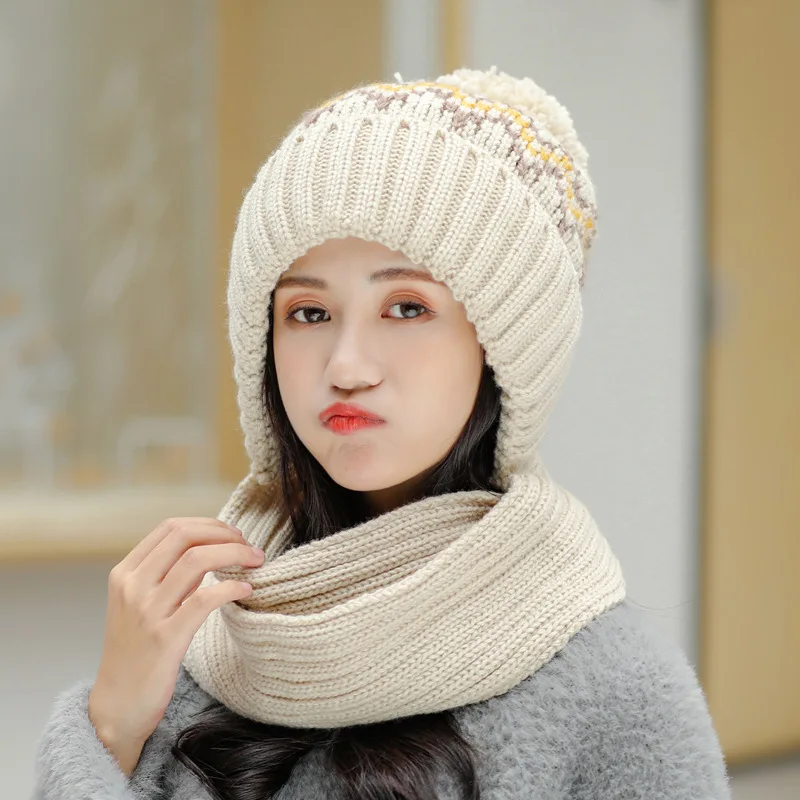 

Woman Skullies Beanies Riding Windproof Earflap Balaclava Winter Hats For Women Pom Pom Hat Thick Warm Knitted Cap H119