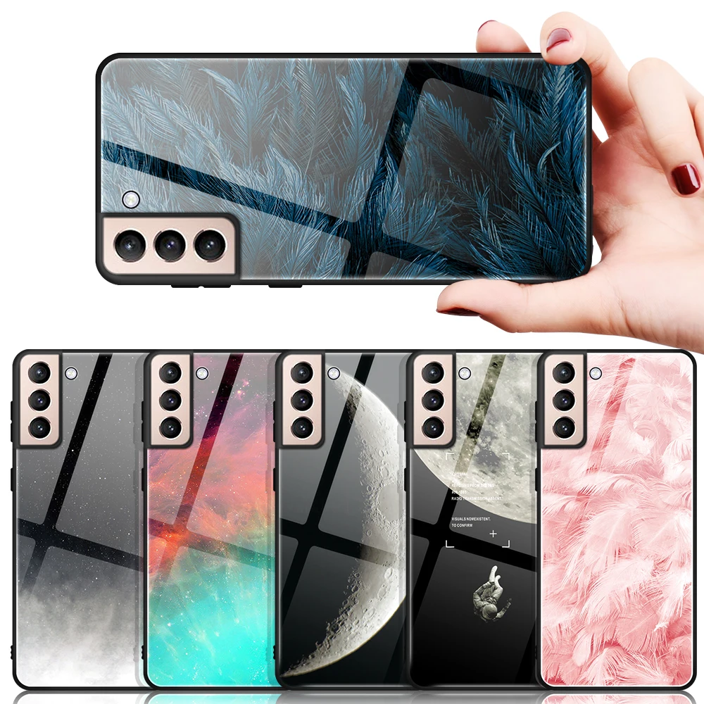 

Luxury painted tempered glass case For samsung galaxy S21 Plus phone Protective case For samsung galaxy S21 Ultra FE Anti-drop