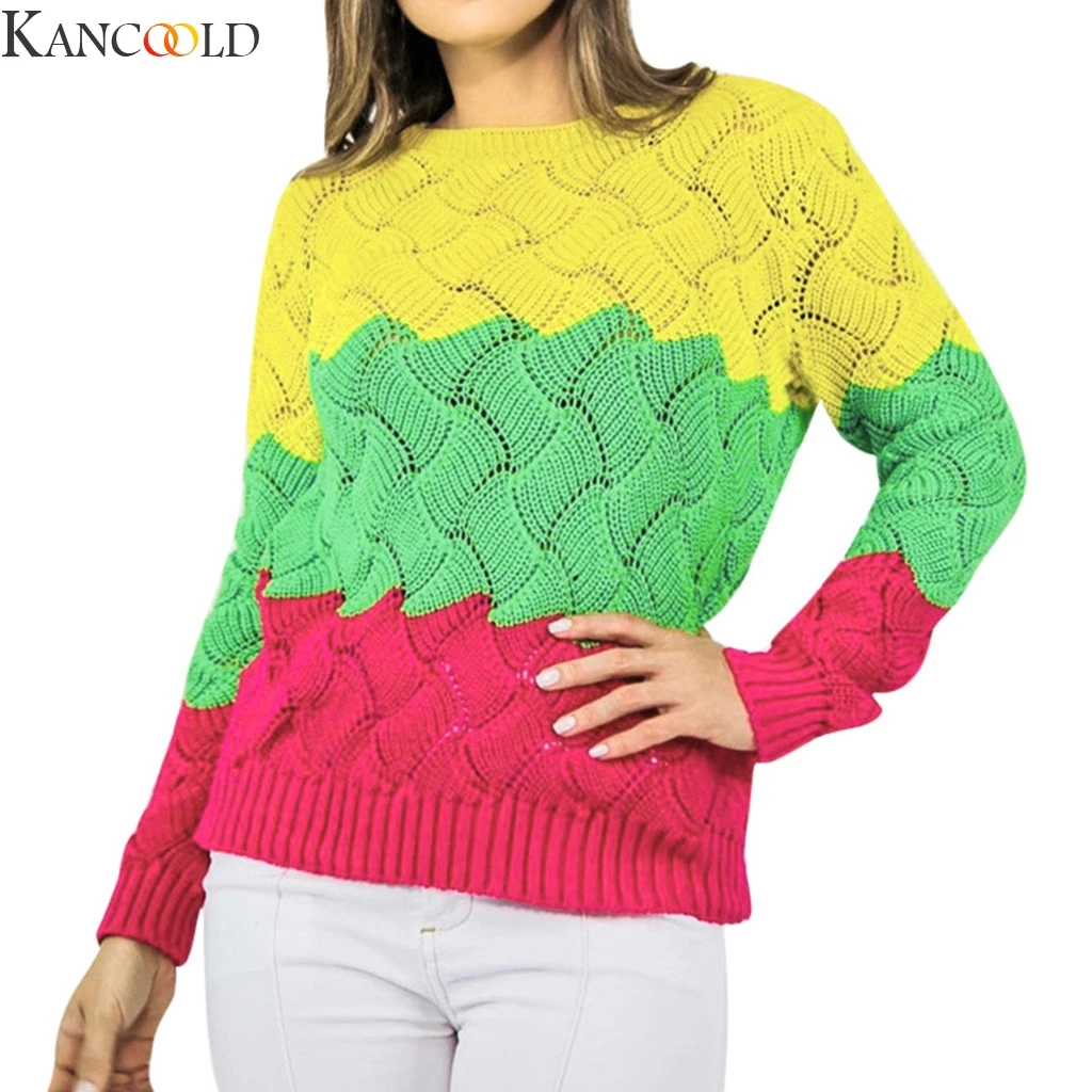 Женский однобортный свитер KANCOOLD с длинным рукавом желтого зеленого винного