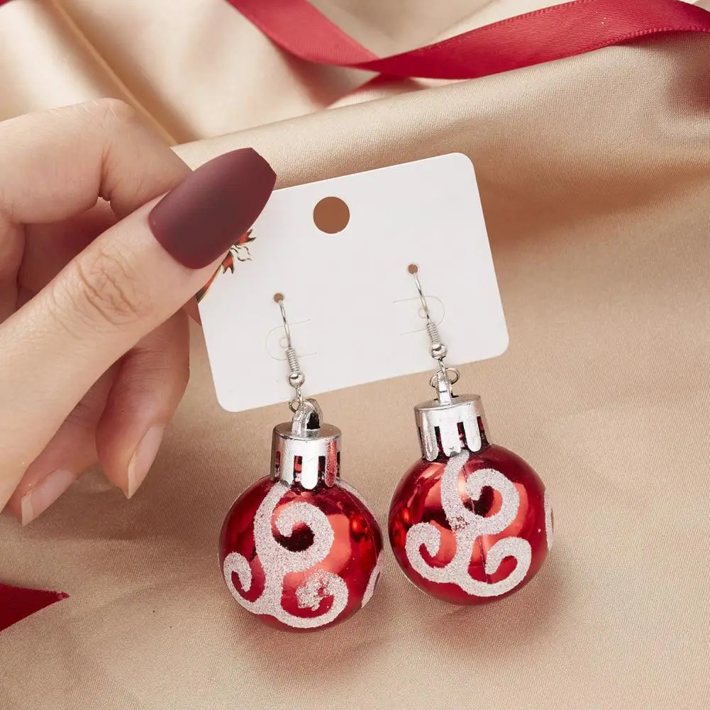 

Women Earrings Round Ball Pendant Snowflakes Pattern Jewelry Christmas Bulb Five-pointed Star Dangle Earrings Accessories