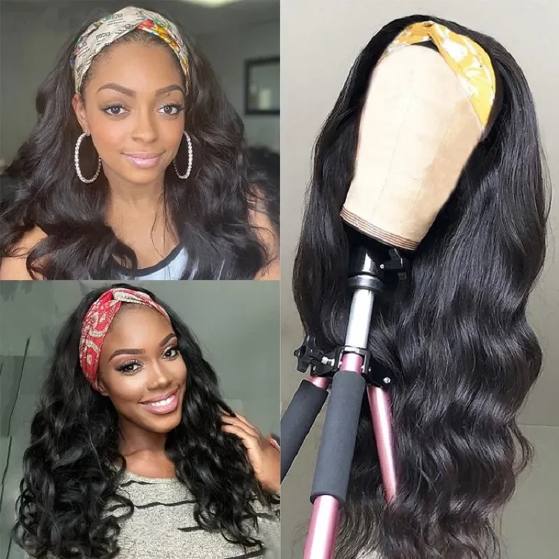

Desgirl Body Wave Headband Wig Human Hair Easy Half Wig Brazilian Remy Hair Headband Wig Natural Hair Machine Wig Hair Scarf Wig