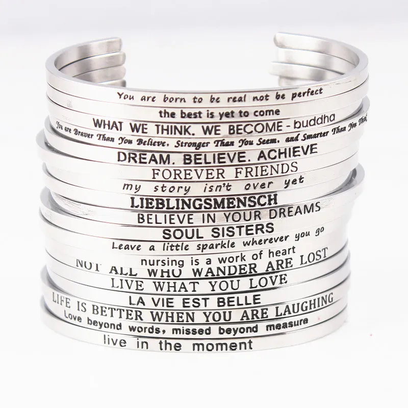 

New Silver 316L Stainless Steel Engraved Positive Inspirational Bracelet Mantra Bangle for Men Women Jewelry, Dropshipping!