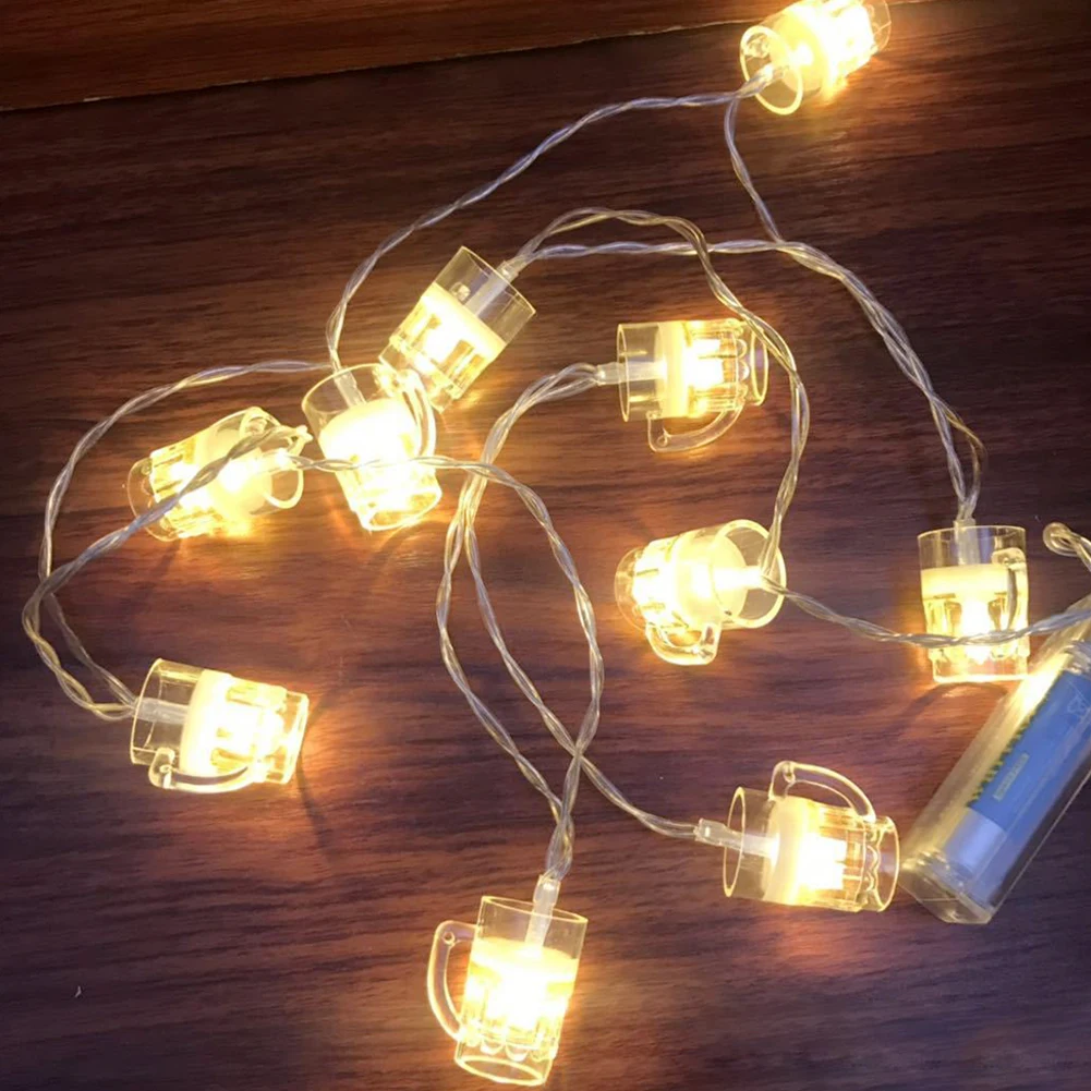 

2pcs 3D Beer Mug String Lights Battery Powered Bar Christmas Holiday Warm White 10 LEDs Club Dorm Party Wedding Decoration