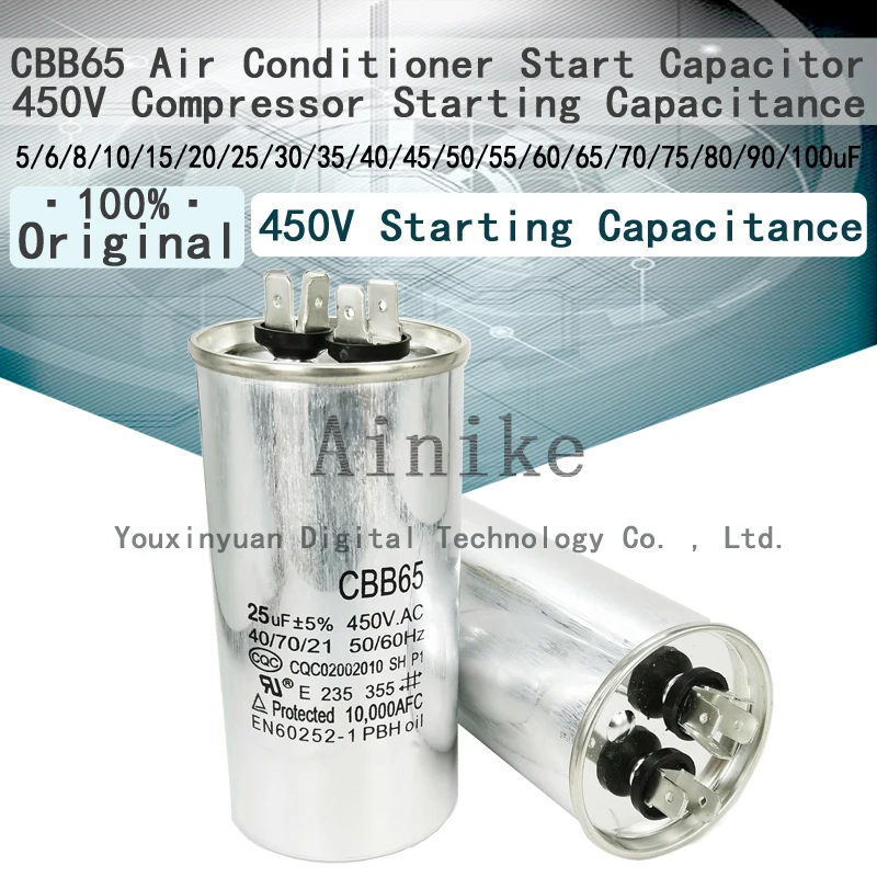 Пусковая емкость CBB65 для кондиционера 450 в 5/6/8/10/15/20/25 мкФ 30 35 40 45 50 Ф 55 60 65 70 75 80 90 100