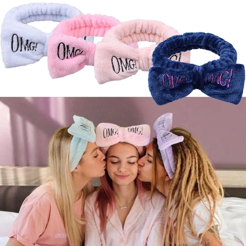

Hot Sale OMG Letter Coral Fleece Wash Face Bow Hairbands For Women Girls Headbands Headwear Hair Bands Turban Hair Accessories