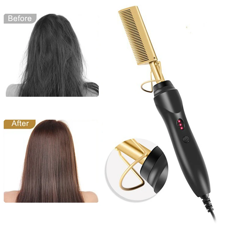 

2 in 1 Hot Comb Straightener Wet Dry Use Hair Straightener Multifunctional Hair Flat Curler Hot Heating Comb Hair Styling Tool