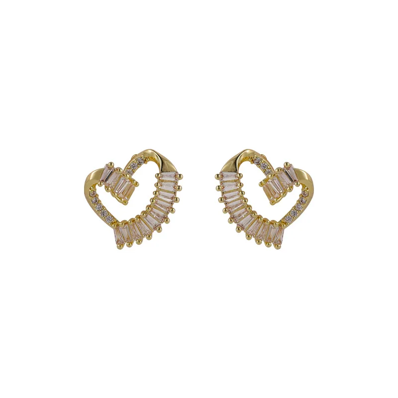 

LOVOACC Dainty Sparkly CZ Zircon Love Earrings for Women Brass Gold Asymmetry Twisted Heart Small Stud Earrings Korean Jewelry