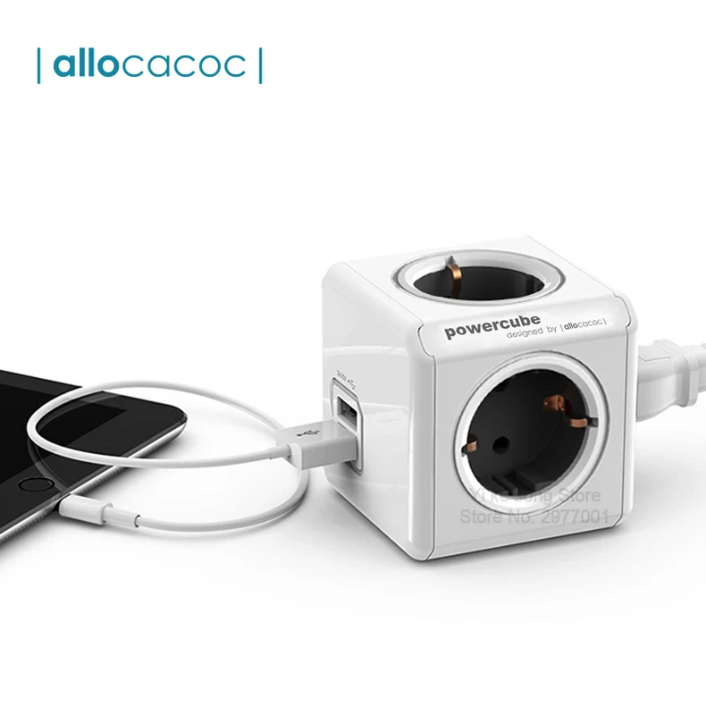 Allocacoc power cube EU Plug power Strip 4 AC адаптер пробки 3680 Вт смарт 2 USB порт зарядное устройство Удлинительный кабель с патроном 1,5 м 3 м