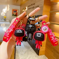 fashion korea squid game 3d keychains on backpack pvc toy doll pendant bag car keyring gift ornament movie round six accessories