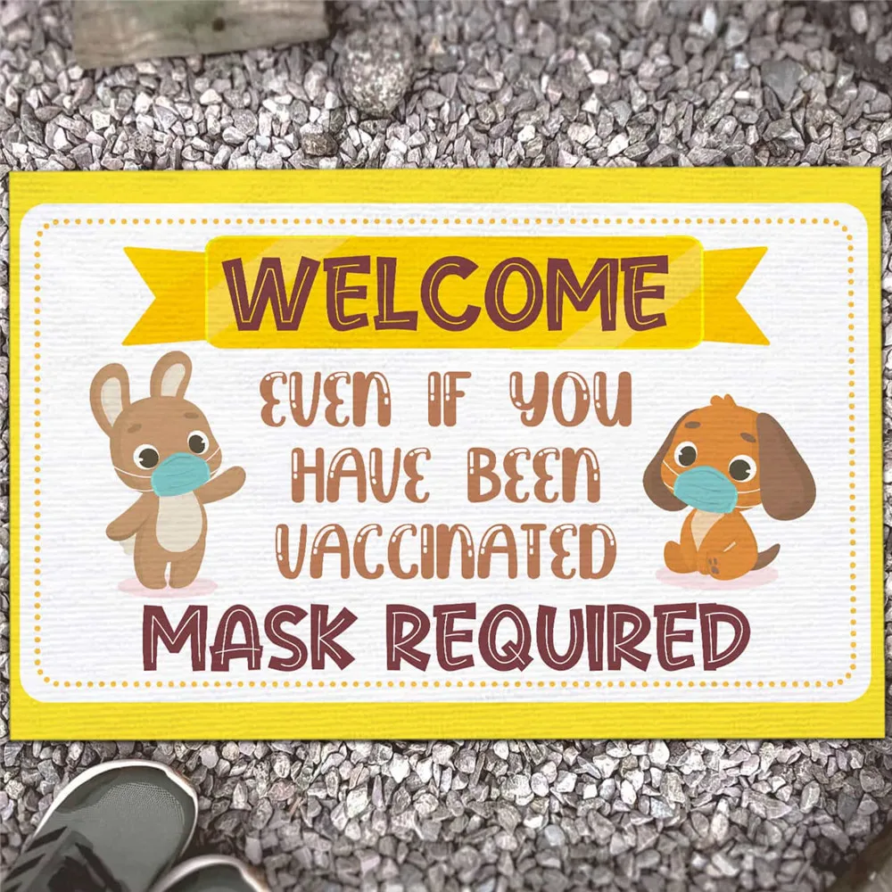 

CLOOCL Funny Cartoon Door Mat 3D Graphic Welcome Even If You Have Been Vaccinated Mask Required Indoor Doormats Flannel Carpets