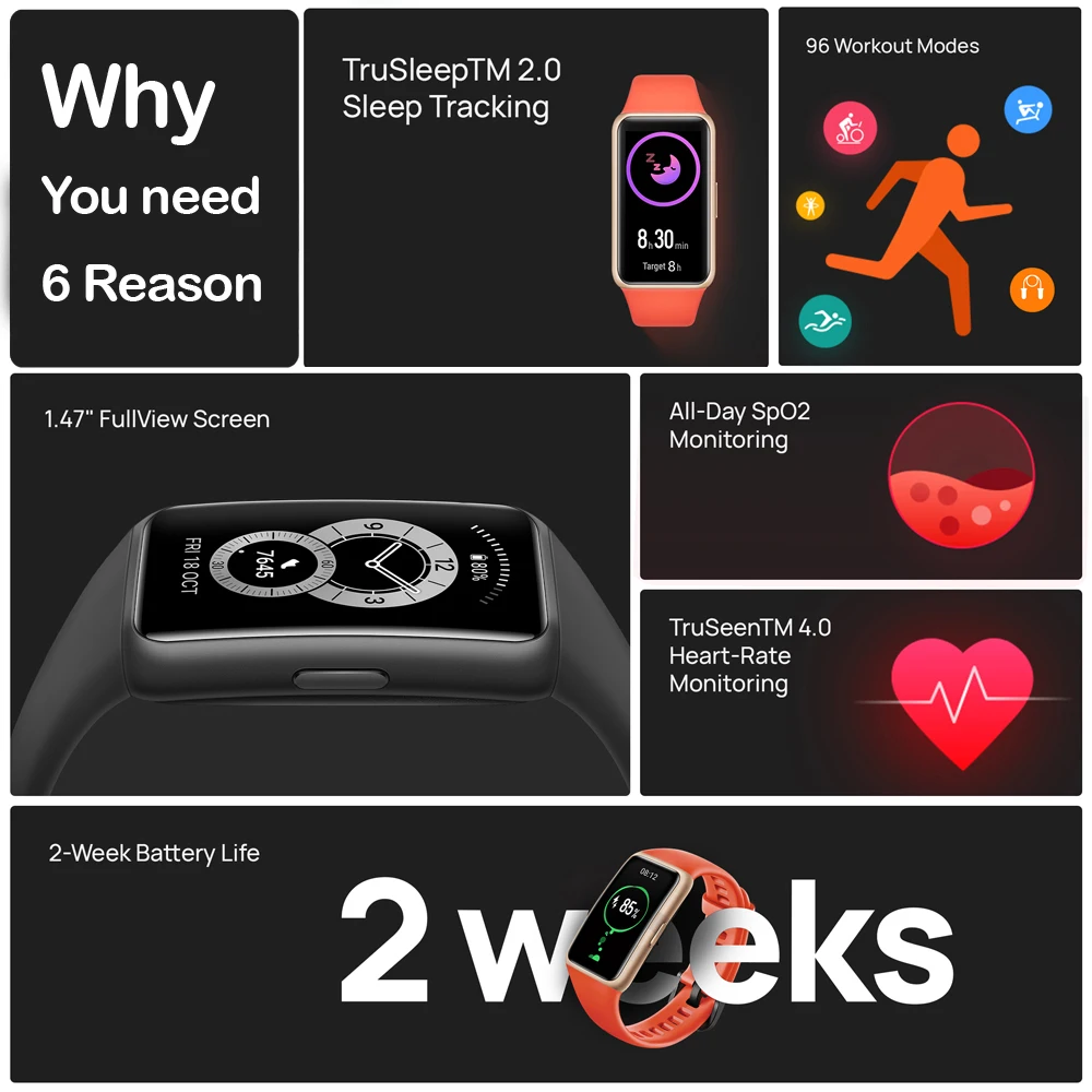 Смарт-браслет HUAWEI BAND 6 1 47 дюйма AMOLED с функцией быстрой зарядки | Электроника