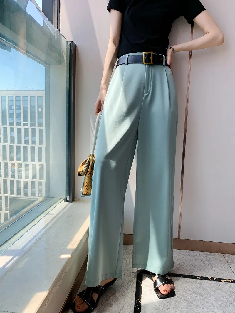 

CocoFlower 2021 Early Spring High-End Satin Drape Wide Leg Pants Female High-Waist Loose-Fit Suit Pants Thin Straight-Cut Pants