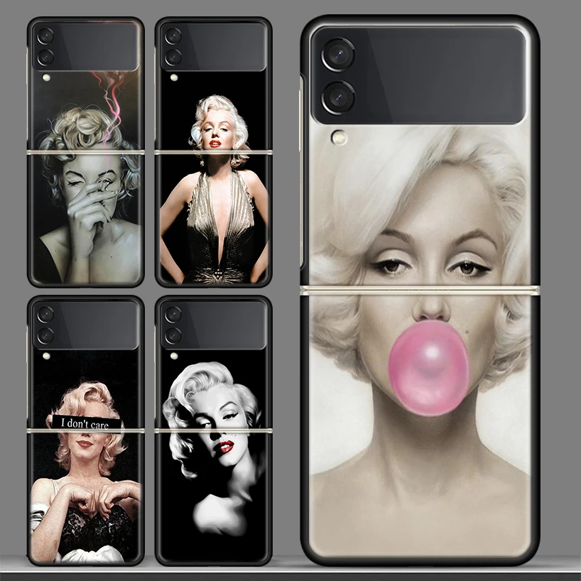 

Marilyn Monroe Pin Up Girl Black Phone Case For Samsung Galaxy Z Flip 3 PC Cover ZFlip 3 5G Luxury Art Pattern Bumper Coque