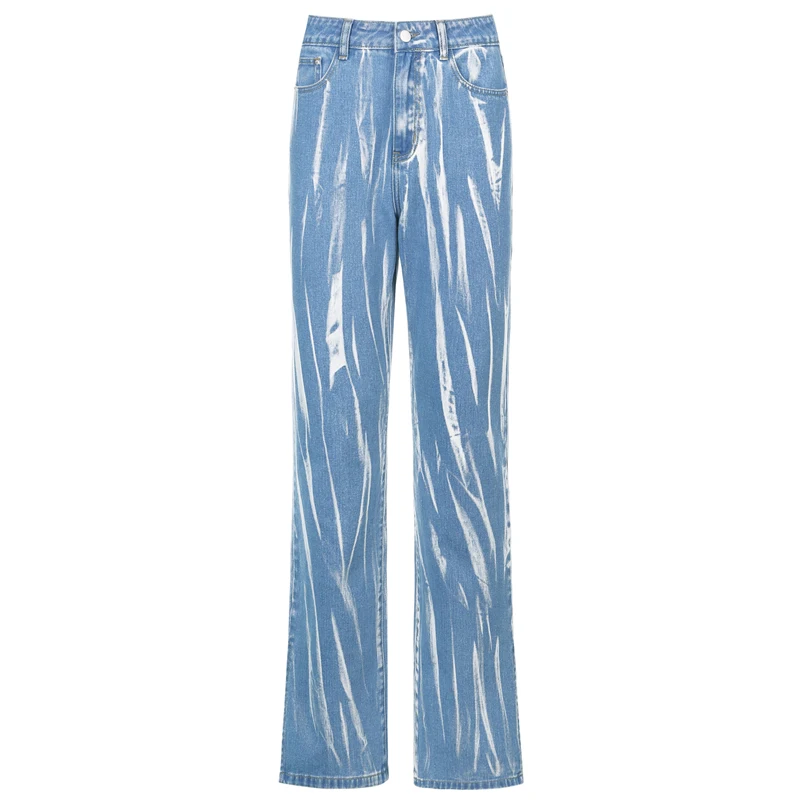 

Harajuku Print Blue Jeans Pants Women Casual Straight Long Trousers Ladies Fashion High Waist Sweatpant Streetwear PA52367