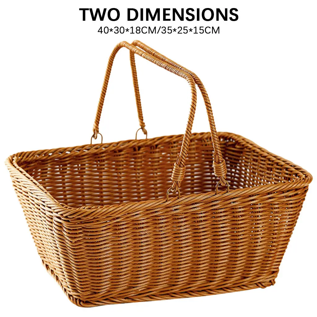 

Picnic Basket Handmade Kids Toy Storage Woven Basket Food Container with Double Handles for Camping Hiking