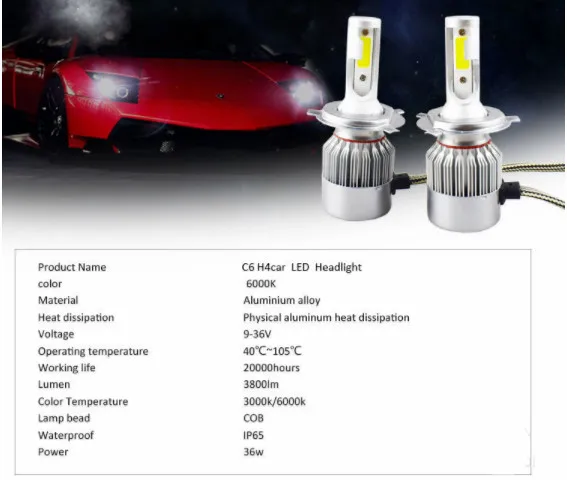2 шт. C6 светодиодные фары автомобиля мотоцикла Светодиодная лампа 7600LM 6000K H4 H7 H8 H11 H1