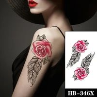 black feather flowers leaves totem women arm tattoos stickers fake waterproof watercolor rose tatto temporary body legs tatoos