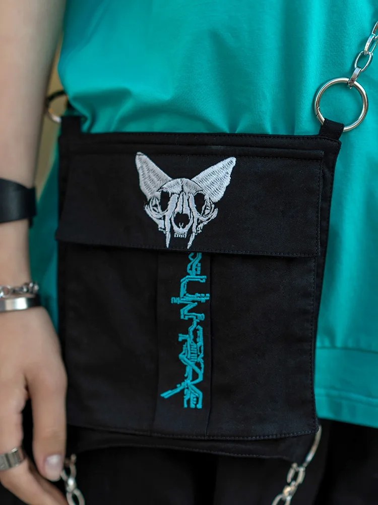 PUNK RAVE Girl's Punk Black Overalls Summer Hollowed-out Sexy Cargo Pants Women Trendiness Slacks Casual Trousers Streetwear