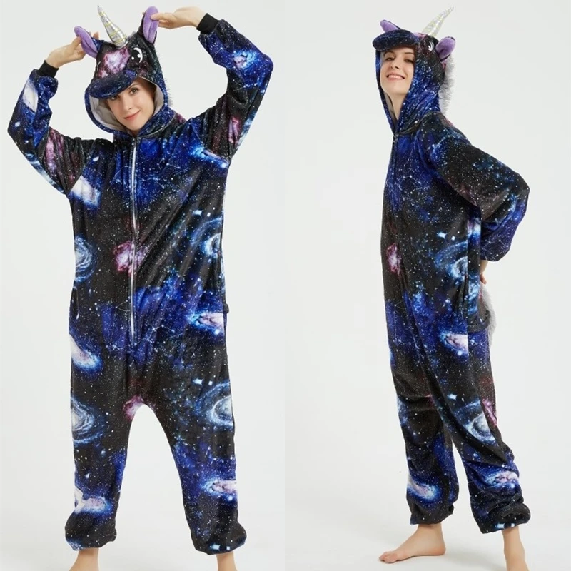 Navy Blue Spindrift кигуруми Единорог, комбинезон для взрослых и женщин, пижамы в виде животных, фланелевые костюмы, одежда для сна, цельный зимний комбинезон, пижама для косплея - Цвет: Navy Blue