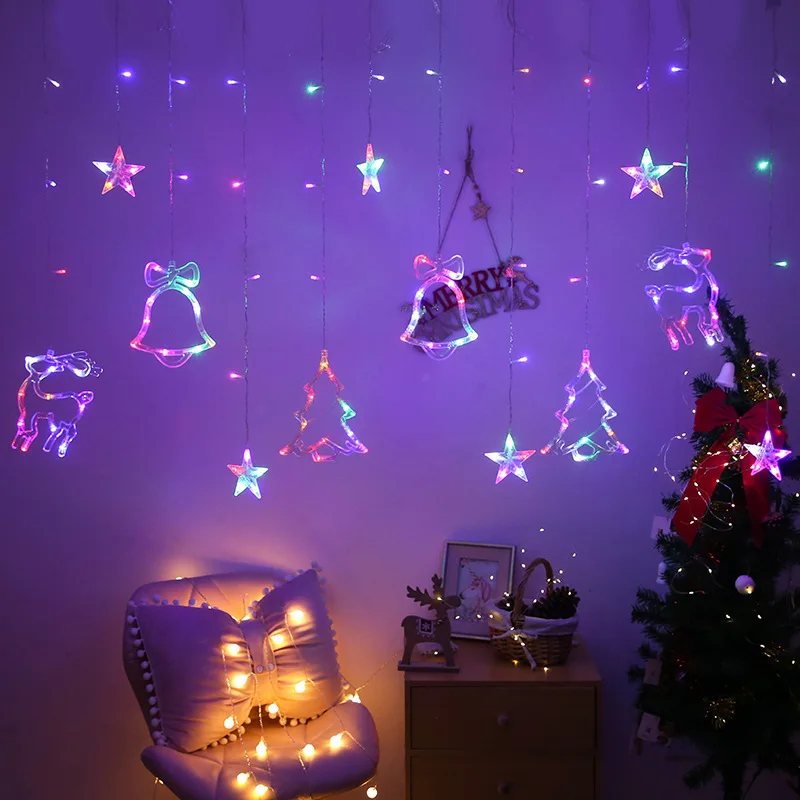 

Elk Bell String Garland Curtain Light LED Christmas Decor for Home Christmas Lights 2021 Navidad Xmas Gift Garlands for New Year