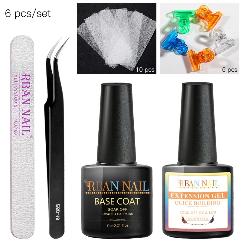 RBAN NAIL 7 мл набор гелей для наращивания ногтей акриловый Стекловолоконный набор для дизайна ногтей УФ-гель для ногтей полигелевые наборы для наращивания маникюрные инструменты - Цвет: EEZH06590