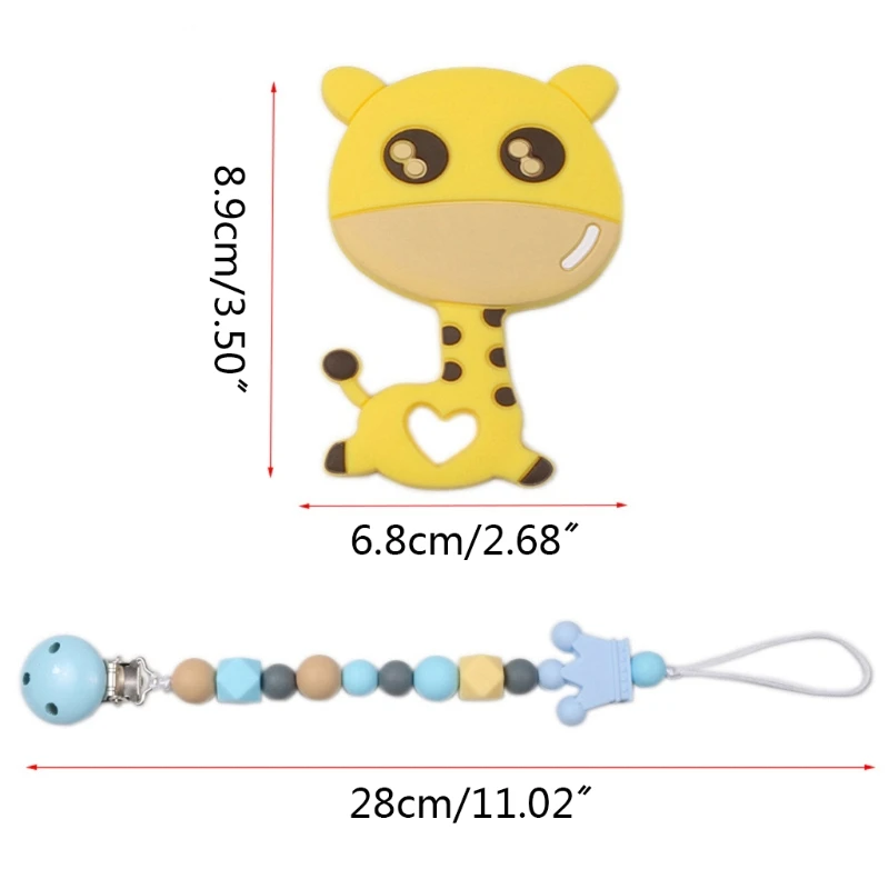 

2 Pcs/Set Newborn Baby Pacifier Clip Silicone Beads Beech Teether Giraffe Teether Pacifier Chain Infant Teething Soother