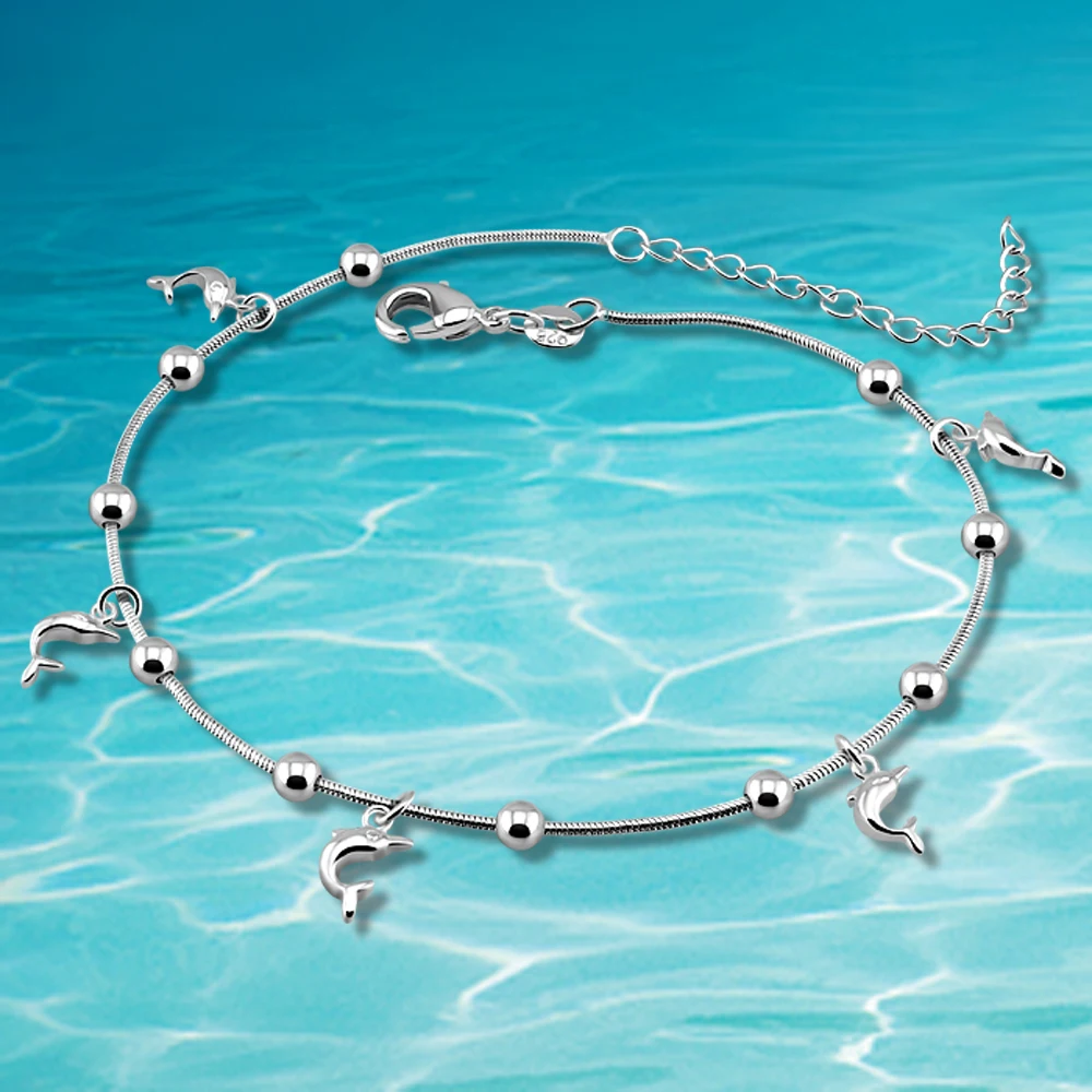 Украшения для ног. Женский ножной браслет из серебра 925 пробы с дельфином|jewelry