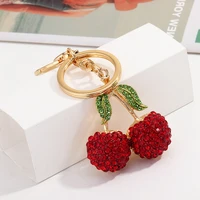 red crystal zircon cherry keychains men fresh cute fruit chains for women bag pendant keychain girl car key ring kid gift bijoux