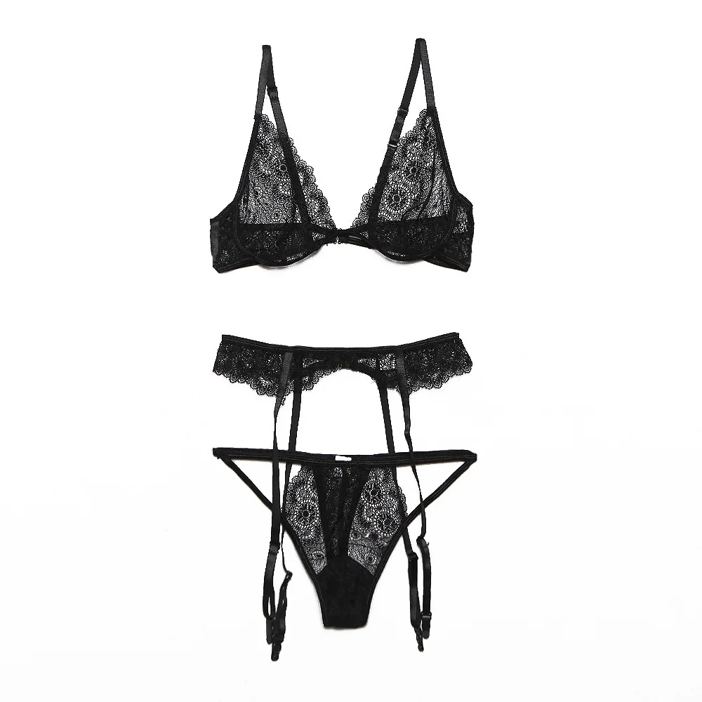 

Women's See Through Lace Push-up Bra And Panty Sets Underwear Set Sexy Beauty Back Bra Hollow Embroidery Erotic Lingerie Set
