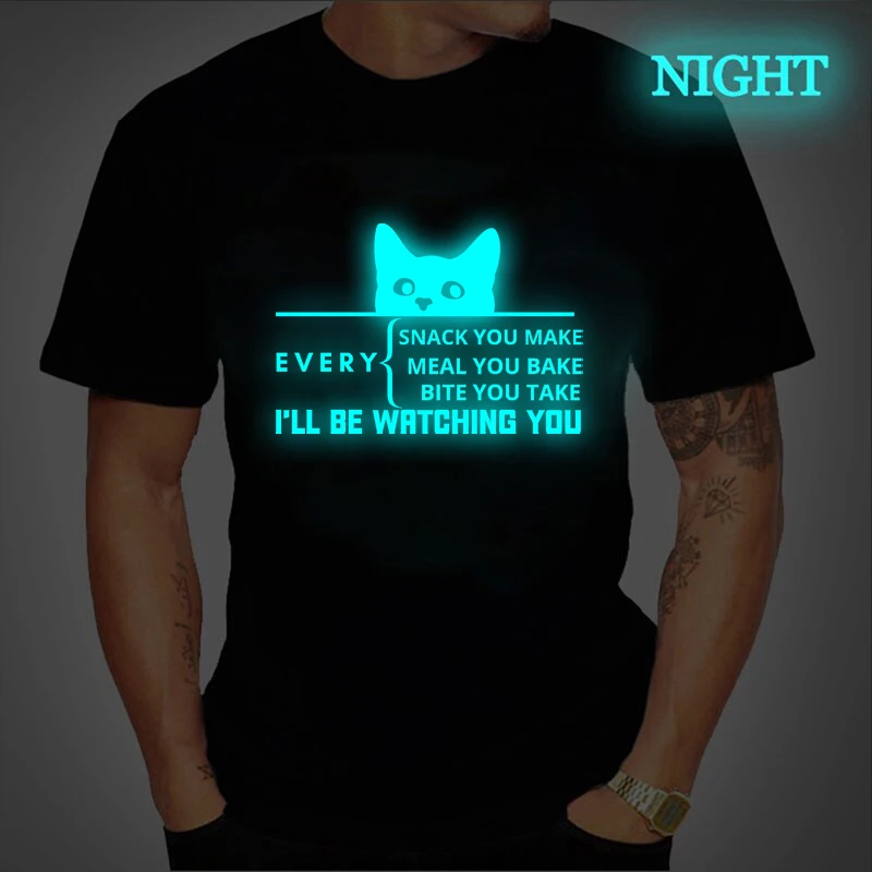 Светящиеся мужские футболки Camiseta с забавными буквами каждая закуска пища вы испечь мужские/мужские
