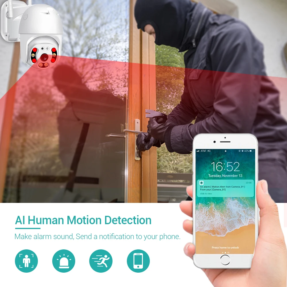 Hamrolte HD1080P Wi-Fi камера мини панорамирование/наклон Onvif IP AI обнаружения человека